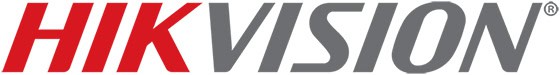 Hikvision logo in red and grey font.