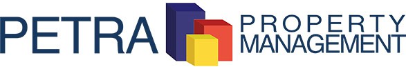 Petra Property Management logo with geometric shapes.